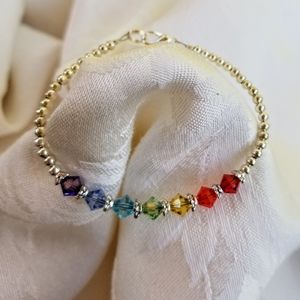 Handcrafted Chakra inspired bracelet with multi Presciosa Crystals. 7-1/4"